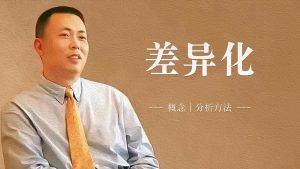 一位身穿衬衫领带的男子肖像,旁有文字:差异化——概念 | 分析方法